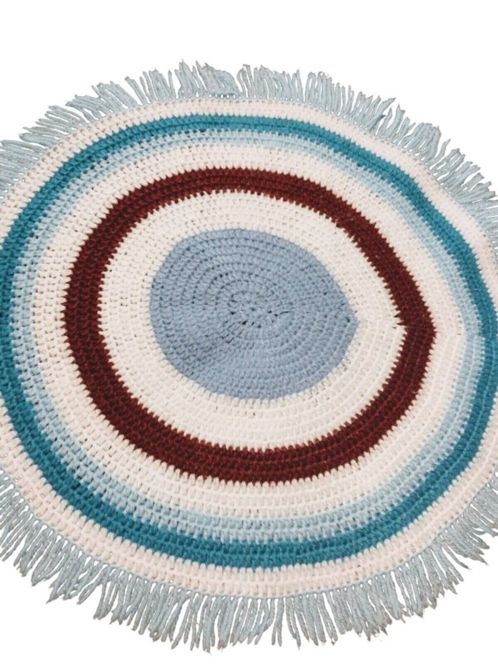 Handmade Crotchet Round Accent Fringe Throw Rug Boho Hippie Stripes 32"